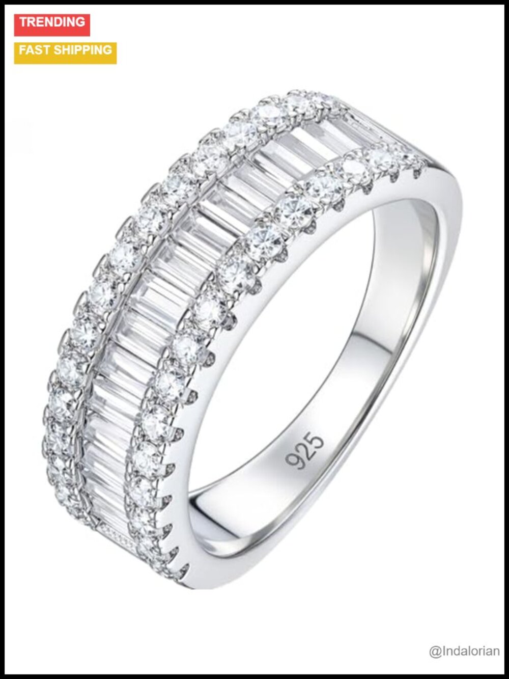 Emerald Cut Moissanite Wedding Band 925 Sterling Silver Ring